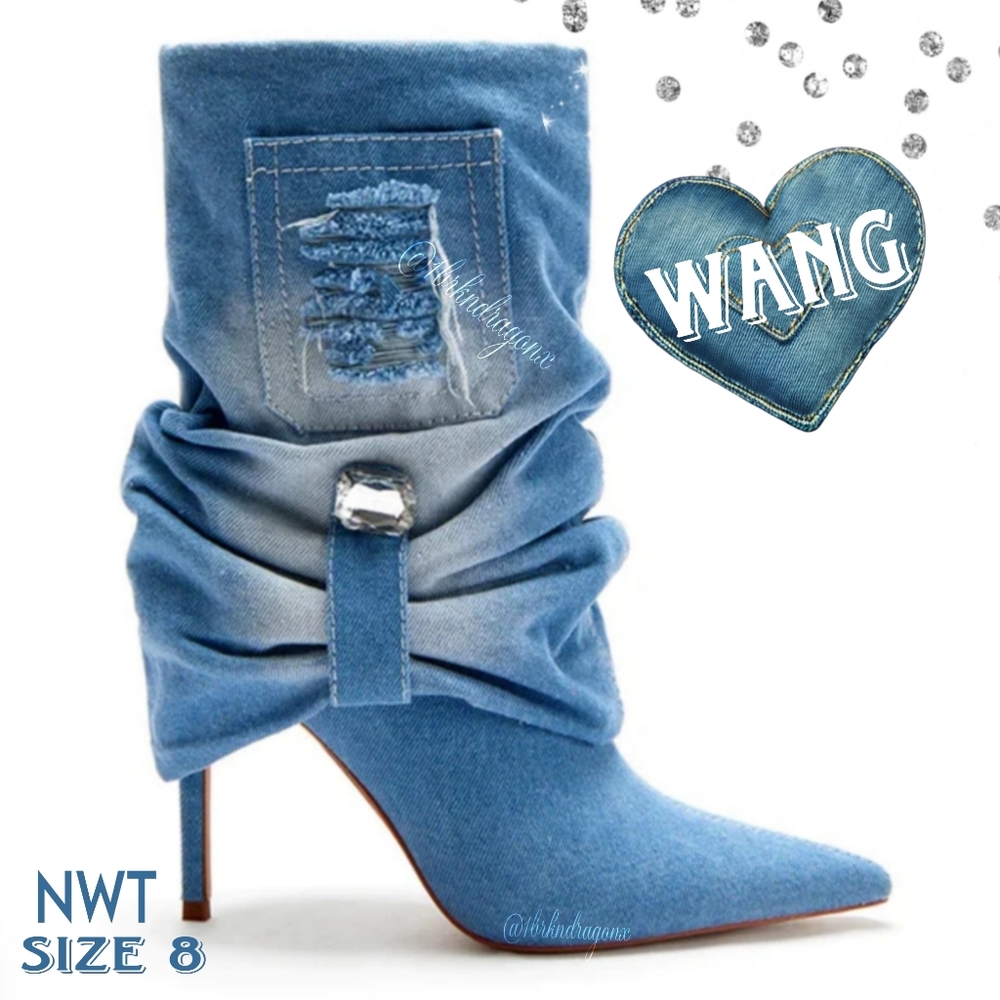 NWT Diamond Denim Fold Over Booties Scrunch Distressed Denim Boots Fall Arrival
